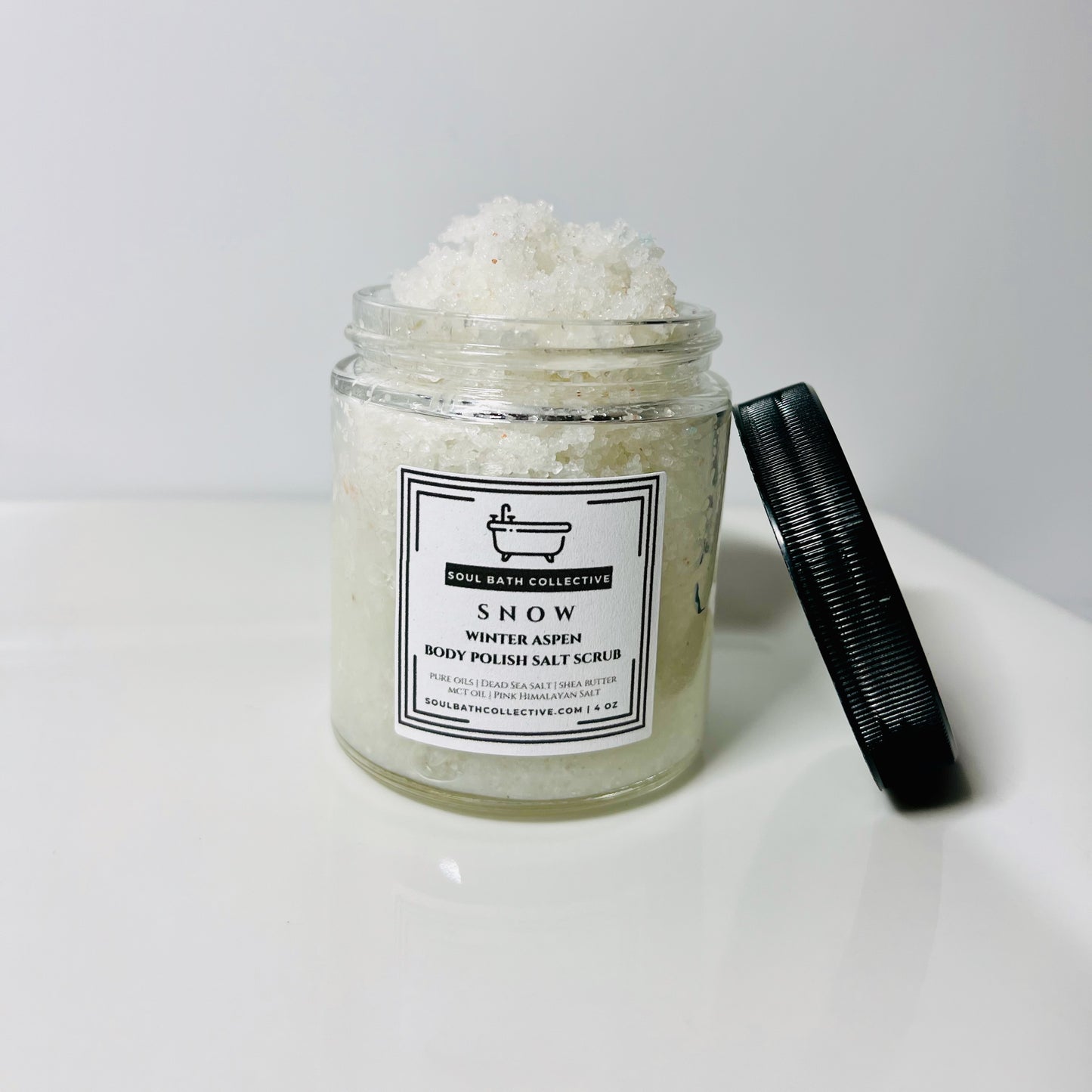 Body Polish Salt Scrub, Snow, Warm Winter Scent, 4 oz Glass Jar