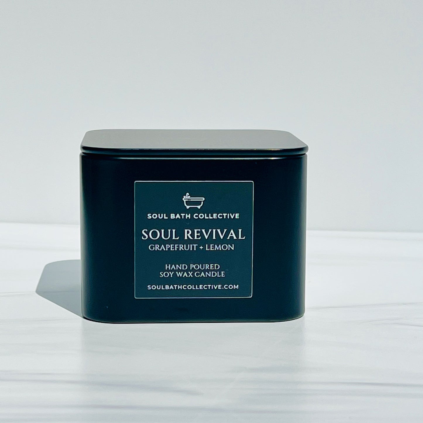Soul Revival Soy Wax Candle, Citrus Scent, Clean Burning and Eco-Friendly, Black Tin, 8 oz