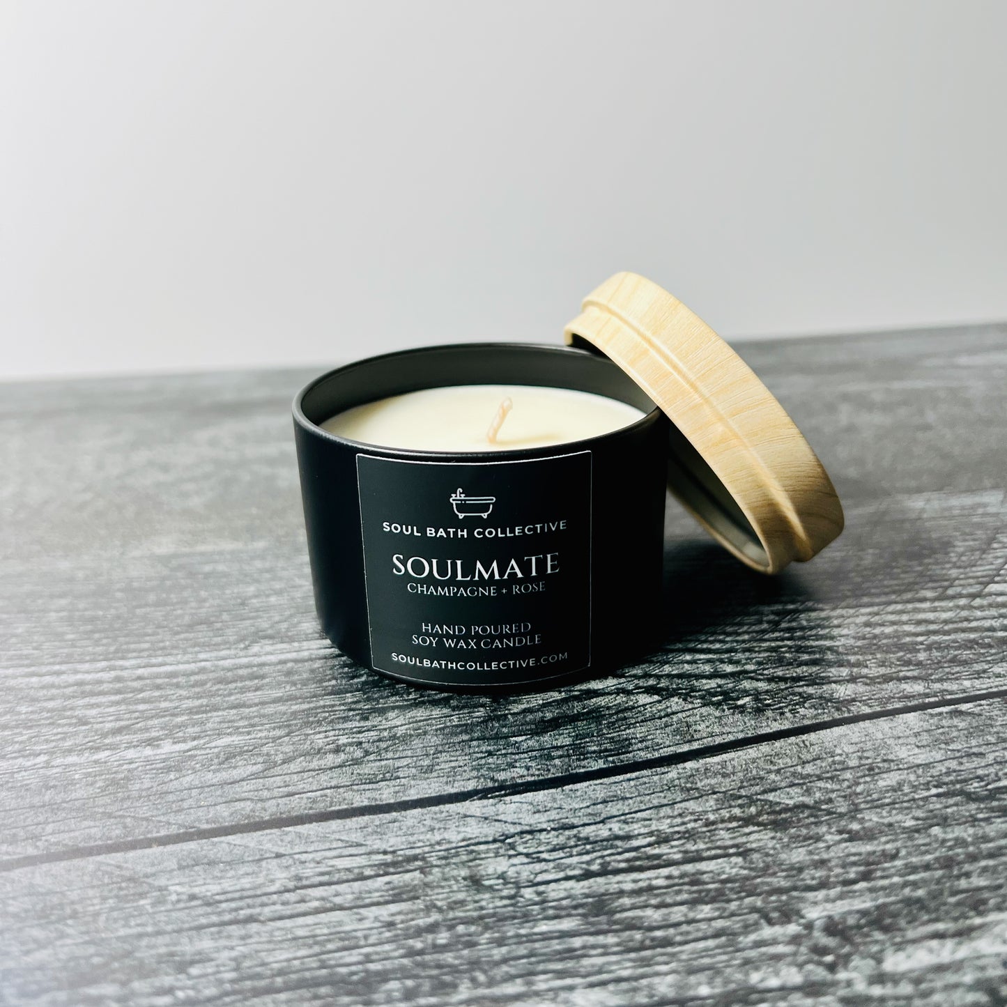 Soy Wax Candle Trio, Soulmate, Calm Soul, Midnight Soul, Clean Burning and Eco-Friendly, Black Tin, 4 oz