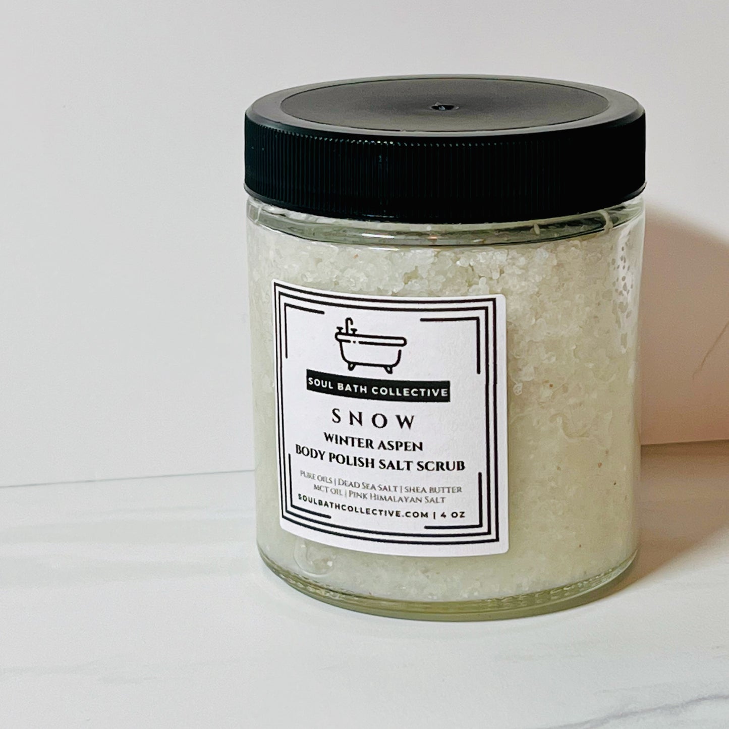 Body Polish Salt Scrub, Snow, Warm Winter Scent, 4 oz Glass Jar