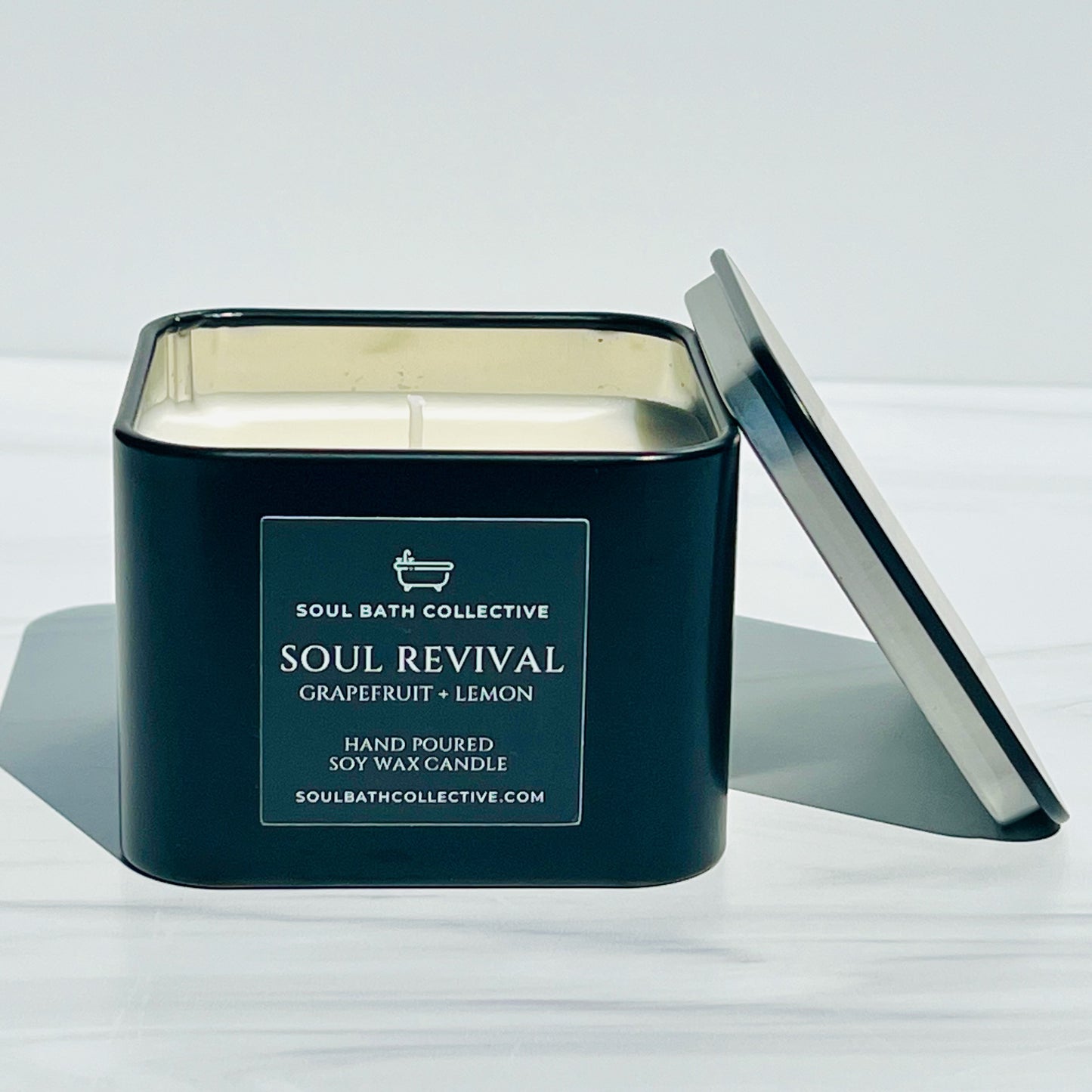 Soul Revival Soy Wax Candle, Citrus Scent, Clean Burning and Eco-Friendly, Black Tin, 8 oz