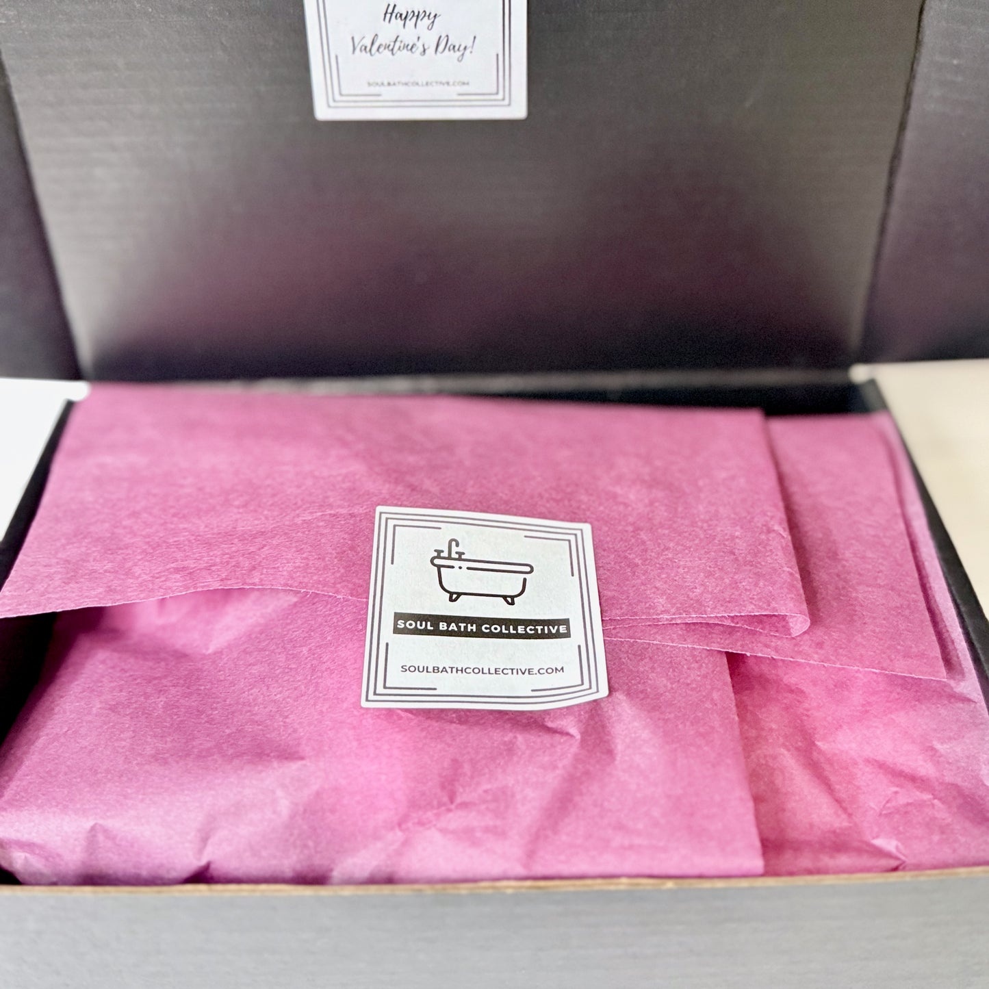 Valentine's Day Spa Gift Box, Shower Steamer Bath Bomb, Body Polish Salt Scrub, Room and Body Spray, Soulmate: Champagne & Rose