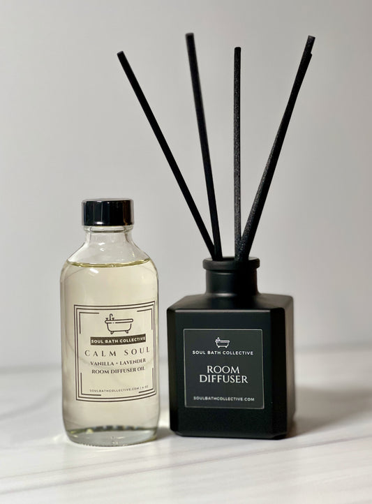 Reed Room Diffuser, Vanilla Lavender Scent: Calm Soul, Natural Home & Room Fragrance, Natural Air Freshener, Black Reeds, Spa Diffuser Gift