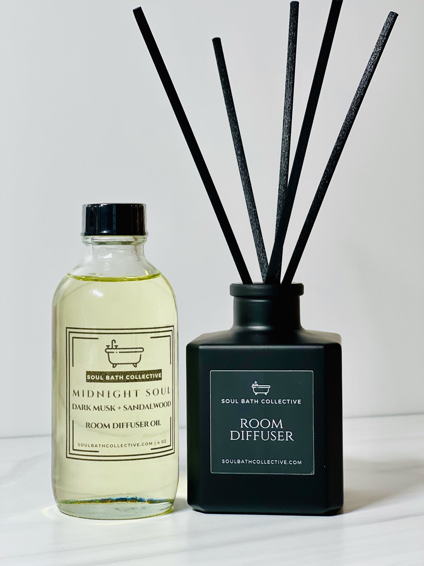 Reed Room Diffuser, Dark Musk + Sandalwood Scent: Midnight Soul, Natural Home and Room Fragrance,  Natural Air Freshener, Black Reeds, Spa Diffuser Gift