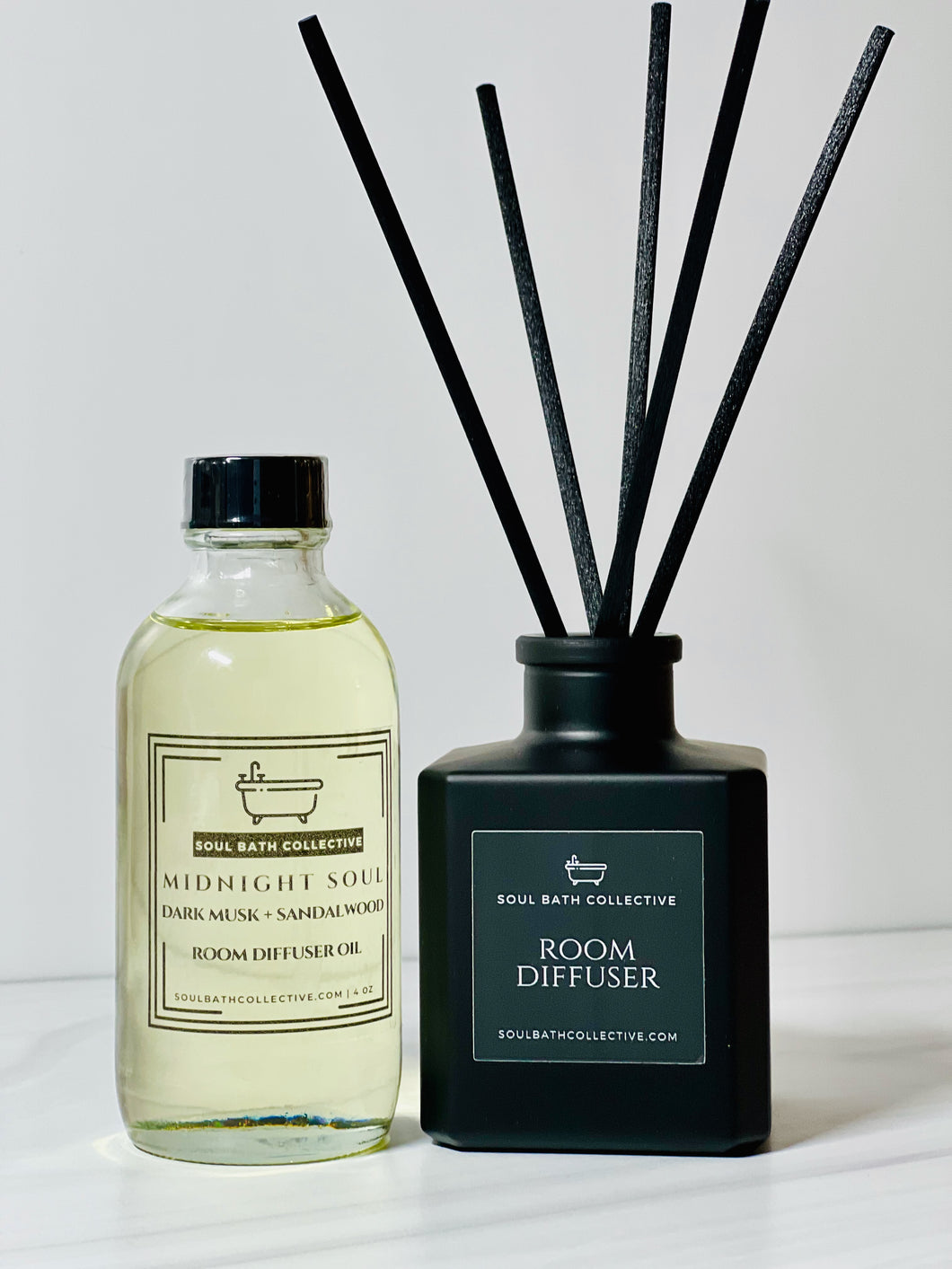 Reed Room Diffuser, Dark Musk & Sandalwood Scent: Midnight Soul, Natural Home and Room Fragrance,  Natural Air Freshener, Black Reeds, Spa Diffuser Gift