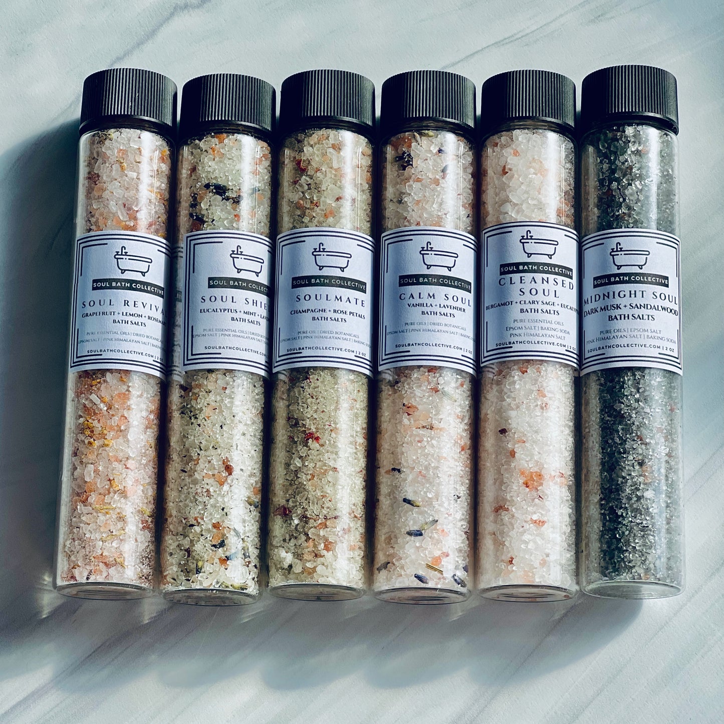 Bath Salts, Six Pack Variety Bundle Gift Set, Citrus, Eucalyptus Mint, Champagne Rose, Vanilla Lavender, Bergamot, Dark Musk Sandalwood