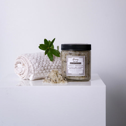 Body Polish Salt Scrub, Eucalyptus Mint Lavender, Soul Shield, Dead Sea Salt, MCT Oil, Shea Butter, Essential Oils