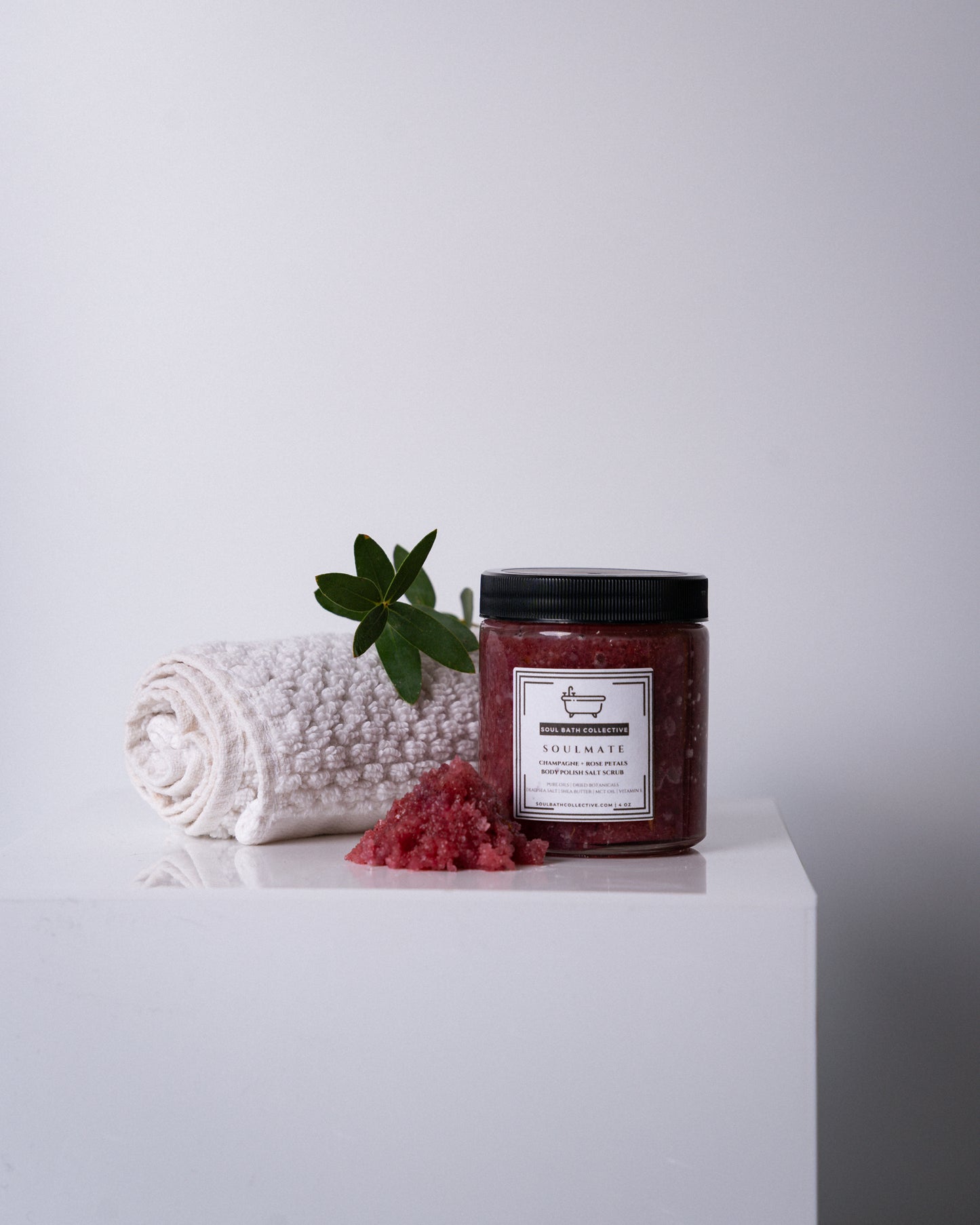 Body Polish Salt Scrub, Champagne + Rose Petals, Soulmate, Dead Sea Salt, MCT Oil, Shea Butter, Essential Oils, Dried Botanicals