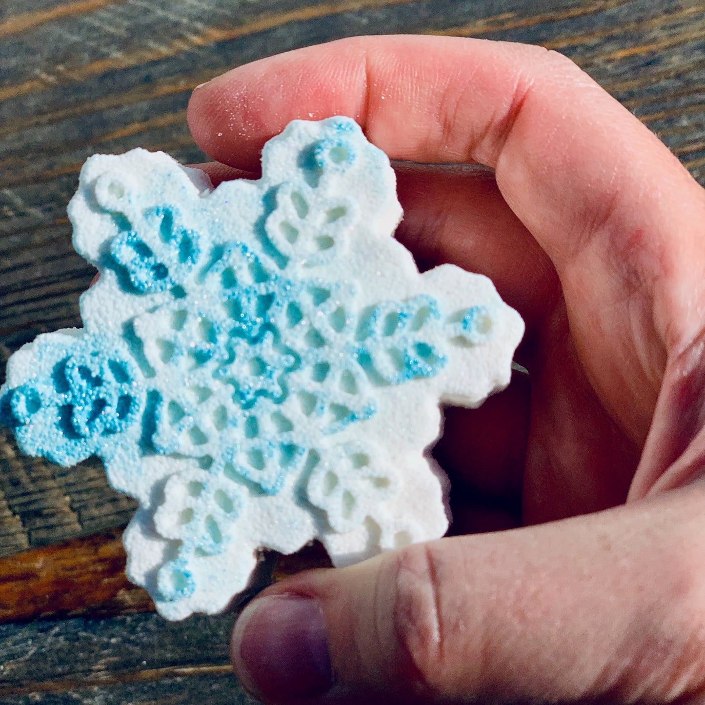 Snowflake Shower Steamers, Snowflake Bath Bombs, Bath Fizzies, Holiday Gifts, Christmas Stocking Stuffers, Warm Winter Scent, 3 oz each