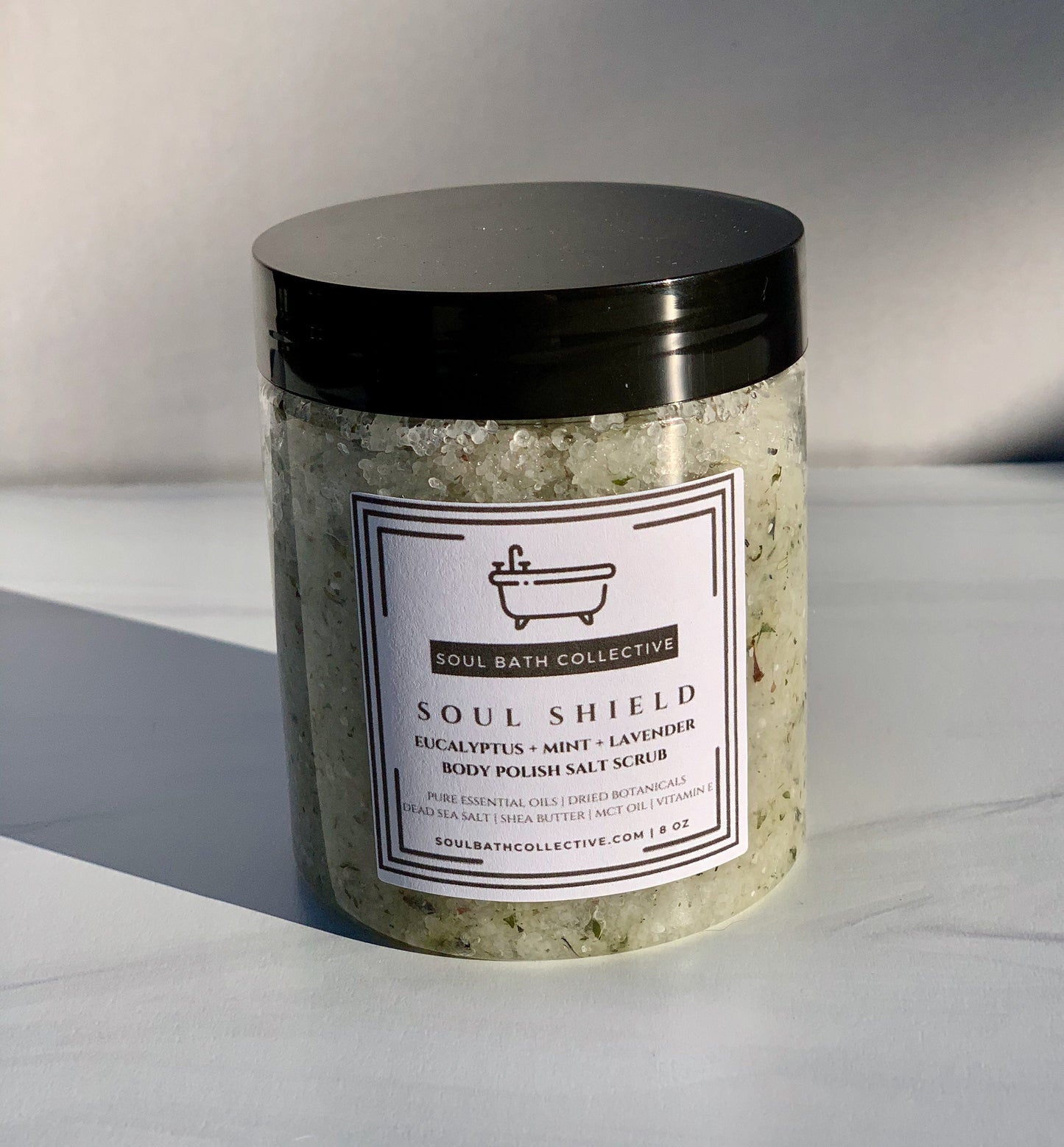 Body Polish Salt Scrub, Eucalyptus Mint Lavender, Soul Shield, Dead Sea Salt, MCT Oil, Shea Butter, Essential Oils