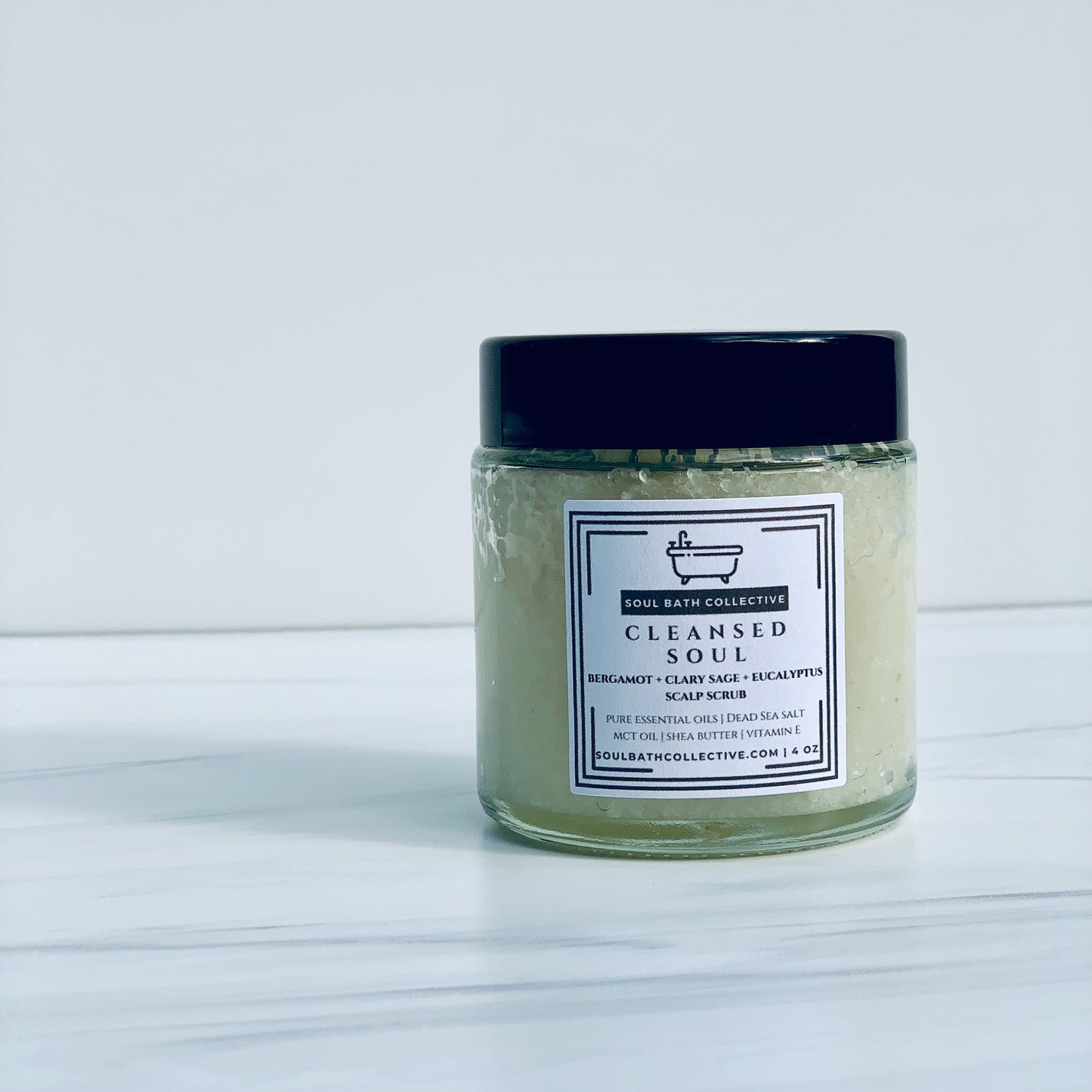 Scalp & Body Scrub, Cleansed Soul: Bergamot, Clary Sage, Eucalyptus, Dead Sea Salt, MCT Oil, Shea Butter, 4 oz Eco-Friendly Glass Jar