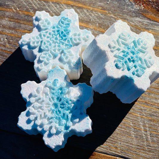 Snowflake Shower Steamers, Snowflake Bath Bombs, Bath Fizzies, Holiday Gifts, Christmas Stocking Stuffers, Warm Winter Scent, 3 oz each