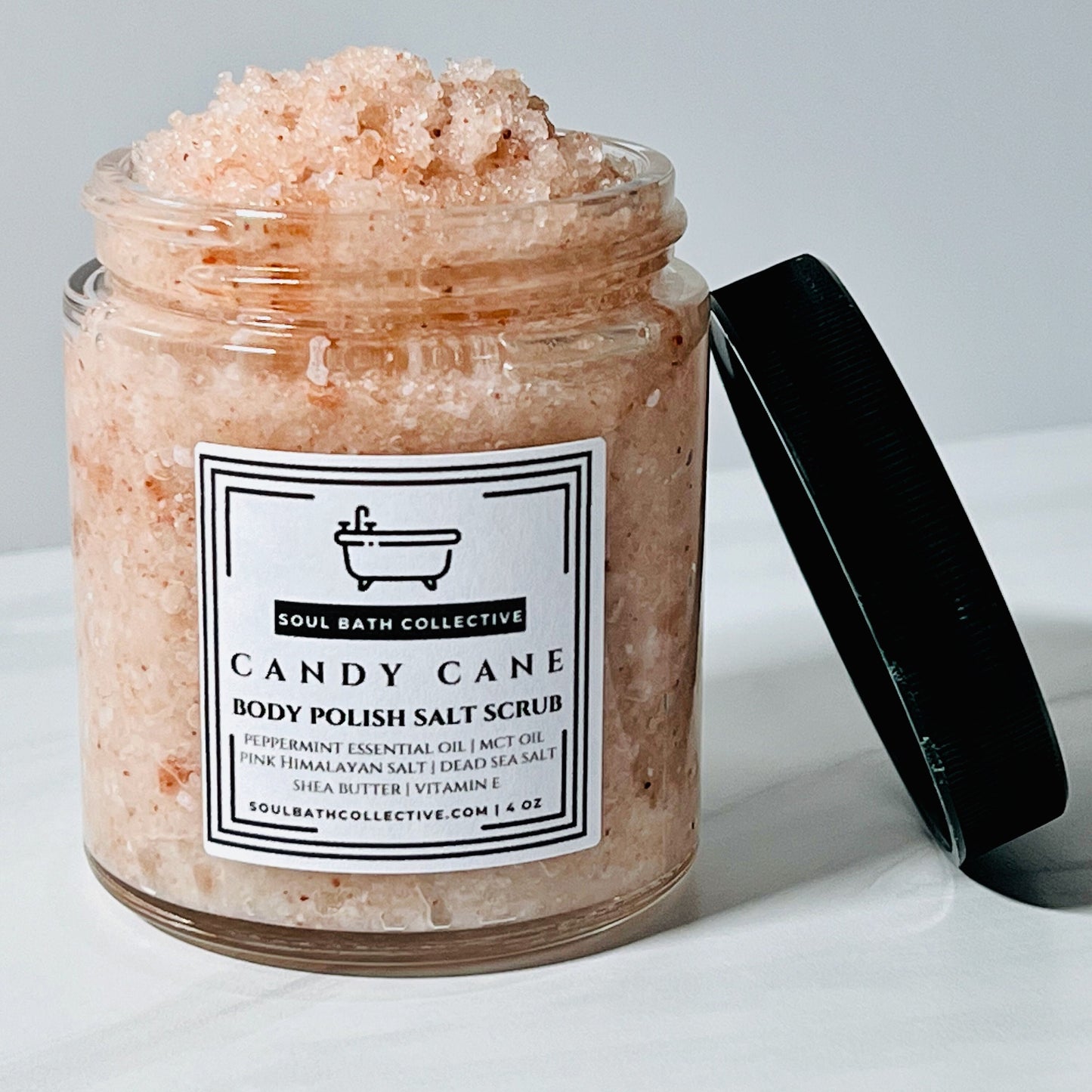 Candy Cane Body Polish Salt Scrub, Peppermint Essential Oil, Winter Holiday Treat