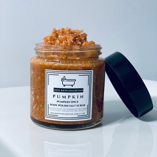 Pumpkin Spice Body Polish Salt Scrub, Dead Sea Salt, MCT Oil, Shea Butter