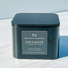Load image into Gallery viewer, Champagne Rose Soy Wax Candle, Soulmate, Clean Burning and Eco-Friendly, Black Tin, 8 oz

